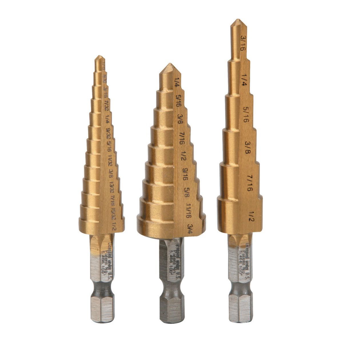 WARRIOR Titanium High Speed Steel Step Bit Set 3 Pc. - Item 91616 / 60379 / 69087