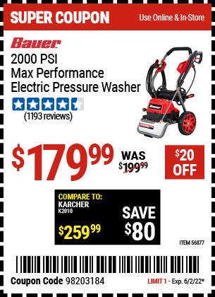 2000 PSI Max Performance Electric Pressure Washer