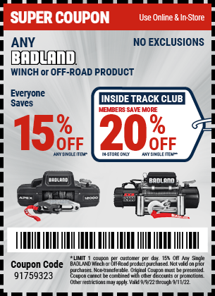 15% off Any Badland Winch or Offroad Product