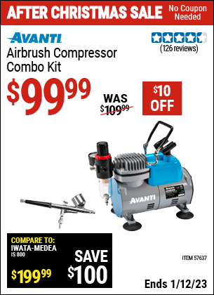 Buy the AVANTI Airbrush Compressor Combo Kit (Item 57637) for $99.99, valid through 1/12/2023.