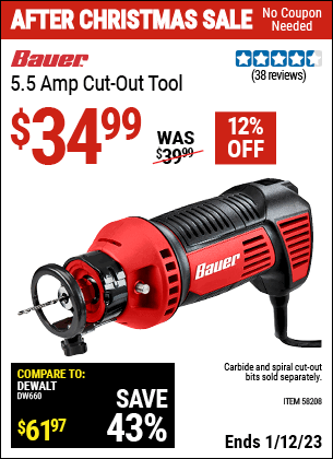 Buy the BAUER 5.5 Amp Cut-out Tool (Item 58208) for $34.99, valid through 1/12/2023.