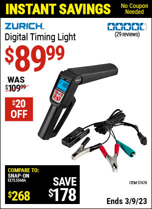 Buy the ZURICH Digital Timing Light (Item 57678) for $89.99, valid through 3/9/2023.