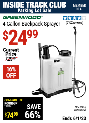 GREENWOOD 4 gallon Backpack Sprayer for 24.99 Harbor Freight Coupons