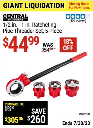 Buy the CENTRAL MACHINERY 1/2 in. (Item 57257) for $44.99, valid through 7/30/2023.