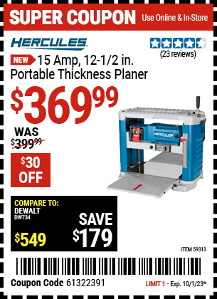 Buy the HERCULES 15 Amp (Item 59313) for $369.99, valid through 10/1/23.