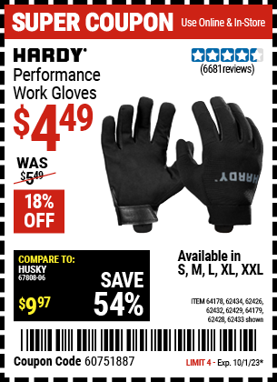 HARDY Performance Work Gloves for 4.49 Harbor Freight Coupons