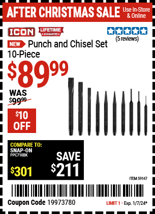 Buy the ICON Punch and Chisel Set, 10-Piece (Item 59147) for $89.99, valid through 1/7/2024.