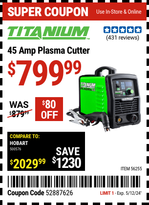 TITANIUM 45A Plasma Cutter for $799.99 – Harbor Freight Coupons