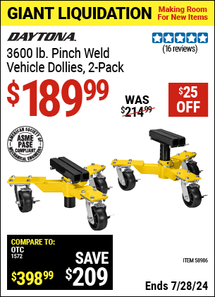 DAYTONA 3600 lb. Pinch Weld Vehicle Dollies, 2-Pack for $189.99 ...