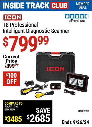 Inside Track Club members can Buy the ICON T8 Professional Intelligent Diagnostic Scanner (Item 57740) for $799.99, valid through 9/26/2024.