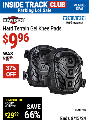 Inside Track Club members can buy the RANGER Hard Terrain Gel Knee Pads (Item 57915) for $9.96, valid through 8/15/2024.