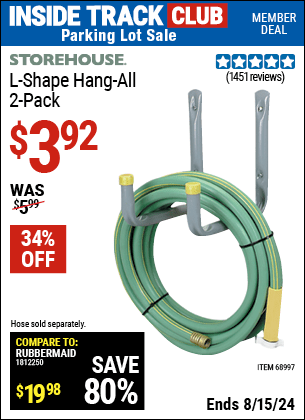 Inside Track Club members can buy the STOREHOUSE L-Shape Hang-All 2 Pk. (Item 68997) for $3.92, valid through 8/15/2024.