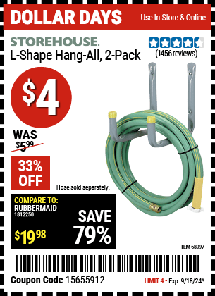 Buy the STOREHOUSE L-Shape Hang-All 2 Pk. (Item 68997) for $4, valid through 9/18/2024.