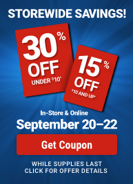 Save 30% Off Any Item Under $10 or 15% Off Any Item Over $10! Now Thru 9/22