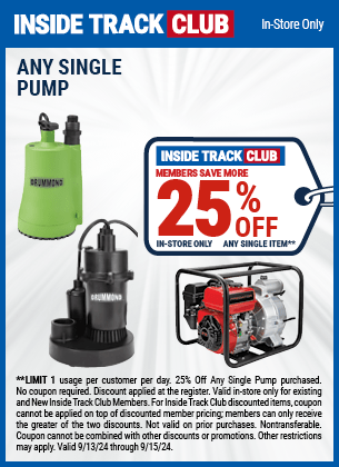 Save 25% Off Any Single Pump, valid through 9/15/2024.