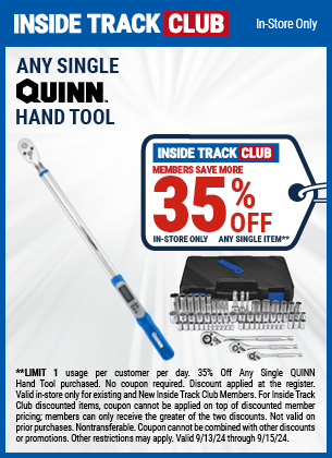 Save 35% Off Any Single QUINN Hand Tool Product, valid through 9/15/2024.