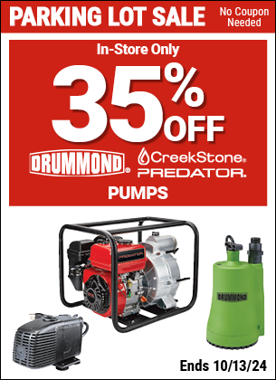 Save 35% Off All Pumps, valid through 10/13/2024.