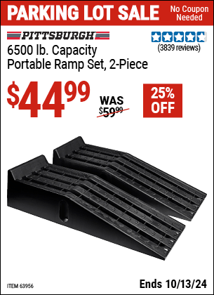 Buy the PITTSBURGH AUTOMOTIVE 6500 lb. Capacity Portable Ramp Set, 2-Piece (Item 63956) for $44.99, valid through 10/13/2024.