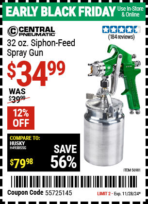 CENTRAL PNEUMATIC 32 oz. Siphon-Feed Spray Gun for $34.99 – Harbor ...