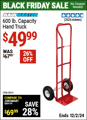 Buy the FRANKLIN 600 lb. Capacity Hand Truck (Item 58291) for $49.99, valid through 12/2/2024.