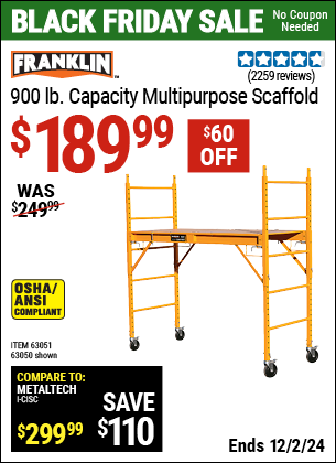 Buy the FRANKLIN 900 lb. Capacity Multi-Purpose Scaffold (Item 63050/63051) for $189.99, valid through 12/2/2024.