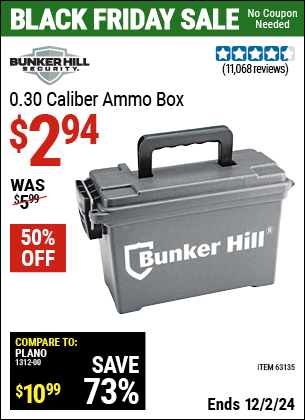 Buy the BUNKER HILL SECURITY 0.30 Caliber Ammo Box (Item 63135) for $2.94, valid through 12/2/2024.