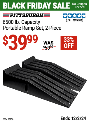 Buy the PITTSBURGH AUTOMOTIVE 6500 lb. Capacity Portable Ramp Set, 2-Piece (Item 63956) for $39.99, valid through 12/2/2024.