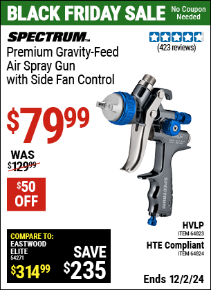 Buy the SPECTRUM Premium Gravity-Feed Air Spray Gun with Side Fan Control (Item 64823/64824) for $79.99, valid through 12/2/2024.