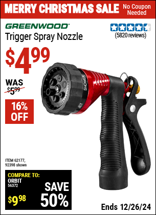 Buy the GREENWOOD Trigger Spray Nozzle (Item 92398) for $4.99, valid through 1/9/2025.