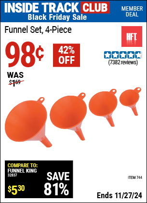 Buy the HFT Funnel Set, 4-Piece (Item 00744) for $0.98, valid through 11/27/2024.