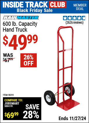 Buy the FRANKLIN 600 lb. Capacity Hand Truck (Item 58291) for $49.99, valid through 11/27/2024.