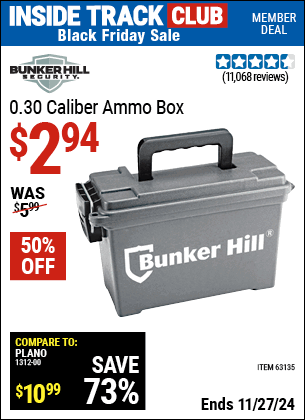 Buy the BUNKER HILL SECURITY 0.30 Caliber Ammo Box (Item 63135) for $2.94, valid through 11/27/2024.