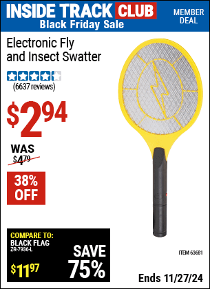 Buy the Electronic Fly and Insect Swatter (Item 63681) for $2.94, valid through 11/27/2024.