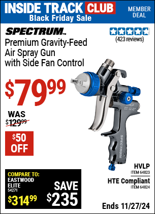 Buy the SPECTRUM Premium Gravity-Feed Air Spray Gun with Side Fan Control (Item 64823/64824) for $79.99, valid through 11/27/2024.