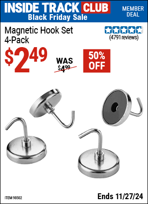 Buy the Magnetic Hook Set, 4 Pack (Item 98502) for $2.49, valid through 11/27/2024.