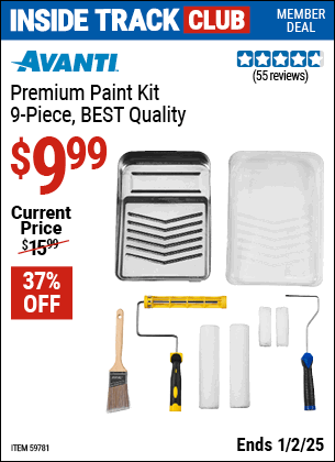 Inside Track Club members can Buy the AVANTI Premium Paint Kit, 9-Piece, BEST Quality (Item 59781) for $9.99, valid through 1/2/2025.