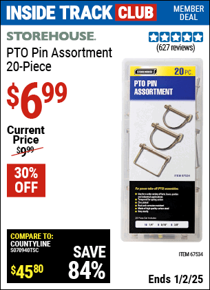 Inside Track Club members can Buy the STOREHOUSE PTO Pin Assortment, 20 Piece (Item 67534) for $6.99, valid through 1/2/2025.