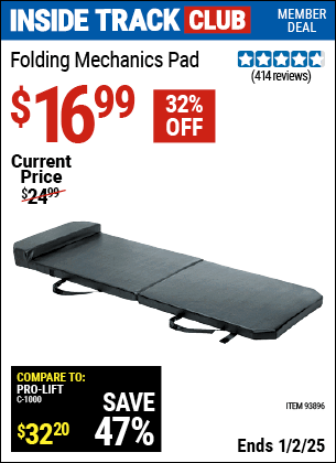 Inside Track Club members can Buy the Folding Mechanics Pad (Item 93896) for $16.99, valid through 1/2/2025.