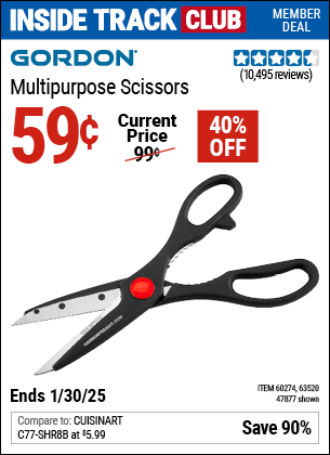 Inside Track Club members can Buy the GORDON Multipurpose Scissors (Item 47877/60274/63520) for $0.59, valid through 1/30/2025.