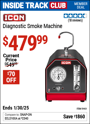 Inside Track Club members can Buy the ICON Diagnostic Smoke Machine (Item 59431) for $479.99, valid through 1/30/2025.