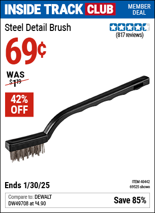 Inside Track Club members can Buy the Steel Detail Brush (Item 69525/40442) for $0.69, valid through 1/30/2025.