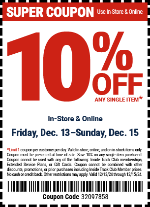 10% Off Any Single Item, valid through 12/15/2024.