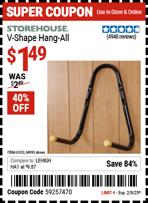 Buy the STOREHOUSE V-Shape Hang-All (Item 68995/61533) for $1.49, valid through 2/9/2025.