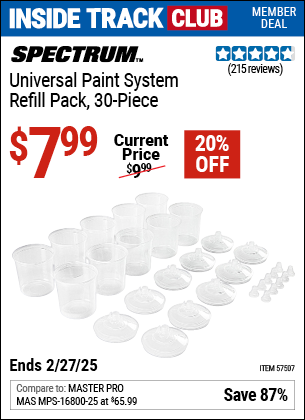 Inside Track Club members can Buy the SPECTRUM Universal Paint System Refill Pack, 30-Piece (Item 57507) for $7.99, valid through 2/27/2025.