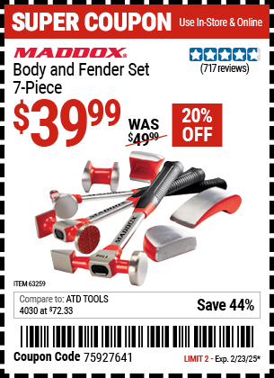 Buy the MADDOX Body And Fender Set, 7 Piece (Item 63259) for $39.99, valid through 2/23/2025.