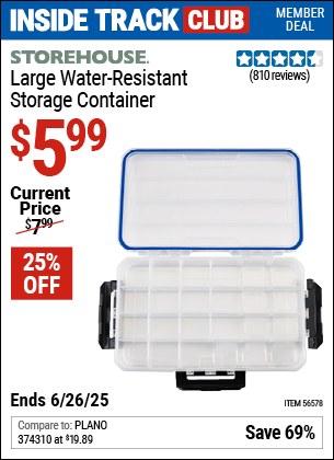 Inside Track Club members can Buy the STOREHOUSE Large Water-Resistant Storage Container (Item 56578) for $5.99, valid through 6/26/2025.