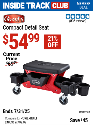 Inside Track Club members can Buy the GRANT'S Compact Detail Seat (Item 57317) for $54.99, valid through 7/31/2025.