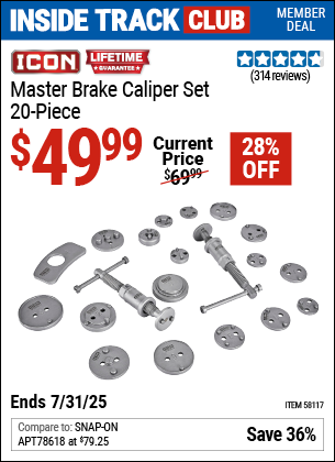 Inside Track Club members can Buy the ICON Master Brake Caliper Set, 20-Piece (Item 58117) for $49.99, valid through 7/31/2025.