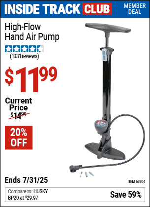 Inside Track Club members can Buy the High Flow Hand Air Pump (Item 63304) for $11.99, valid through 7/31/2025.