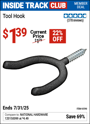 Inside Track Club members can Buy the Tool Hook (Item 65590) for $1.39, valid through 7/31/2025.